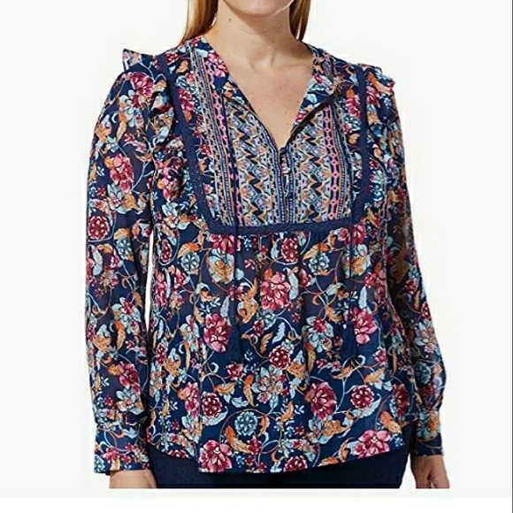 New VINTAGE X AMERICA plus Size LS Flowy Peasant - Picture 3 of 13